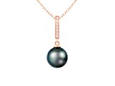 Black Cultured Tahitian Pearl and Diamond 14k Rose Gold Pendant 10-11mm