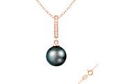 Black Cultured Tahitian Pearl and Diamond 14k Rose Gold Pendant 10-11mm