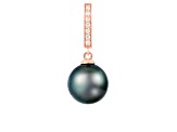 Black Cultured Tahitian Pearl and Diamond 14k Rose Gold Pendant 10-11mm