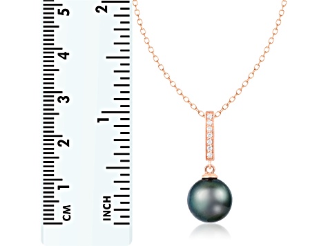 Black Cultured Tahitian Pearl and Diamond 14k Rose Gold Pendant 10-11mm