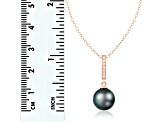 Black Cultured Tahitian Pearl and Diamond 14k Rose Gold Pendant 10-11mm