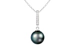 Black Cultured Tahitian Pearl and Diamond 14K White Gold Pendant 10-11mm