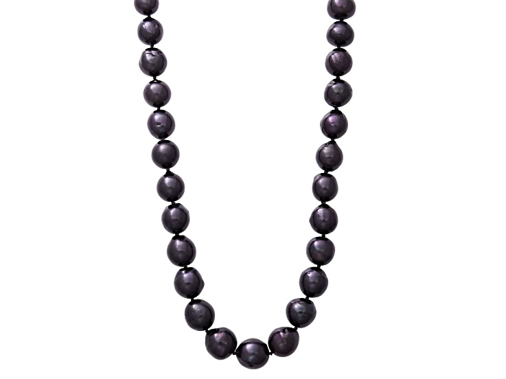 Black Cultured Freshwater Pearl Rhodium Over Sterling Silver 20 Inch Strand Necklace