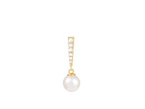 White Cultured Freshwater Pearl and Diamond 14K Yellow Gold Pendant 7-7.5mm