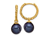 14K Yellow Gold 7-8mm Black and White Freshwater Cultured Pearl Removable Dangle Hoop Earrings