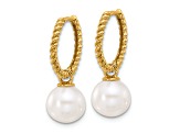 14K Yellow Gold 7-8mm Black and White Freshwater Cultured Pearl Removable Dangle Hoop Earrings