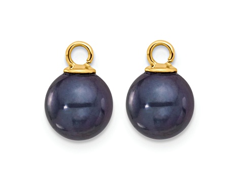 14K Yellow Gold 7-8mm Black and White Freshwater Cultured Pearl Removable Dangle Hoop Earrings