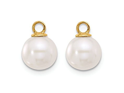 14K Yellow Gold 7-8mm Black and White Freshwater Cultured Pearl Removable Dangle Hoop Earrings