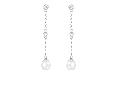 7-8mm white cultured freshwater pearl rhodium over sterling