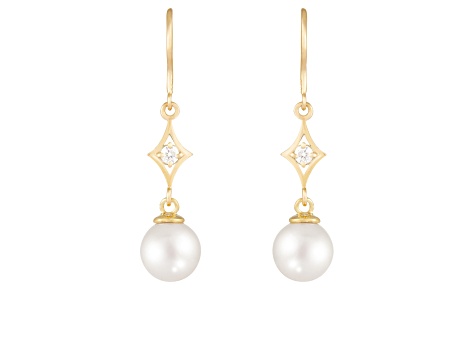 White Cultured Freshwater Pearl 14k Yellow Gold Earrings 7-7.5mm