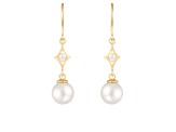 White Cultured Freshwater Pearl 14k Yellow Gold Earrings 7-7.5mm