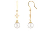 White Cultured Freshwater Pearl 14k Yellow Gold Earrings 7-7.5mm