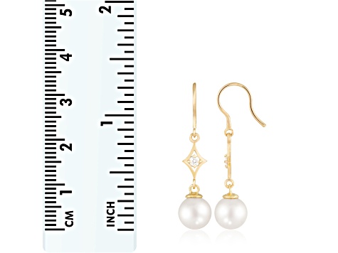 White Cultured Freshwater Pearl 14k Yellow Gold Earrings 7-7.5mm