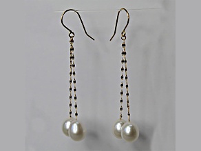 18KY Double  Row 6-5mm Drop Pearls  Earrings