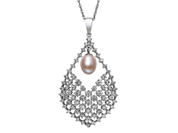 Picture of Pink Cultured Freshwater Pearl And Bella Luce® Rhodium Over Sterling Silver Pendant With Chain