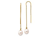 14K Yellow Gold 7-8mm White Rice Freshwater Cultured Pearl Dangle Threader Earrings