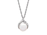 White Freshwater Pearl with Diamond Accents Sterling Silver Earrings and Pendant Jewelry Set