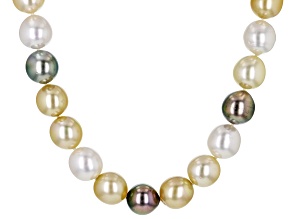 12mm Multicolored Cultured Tahitian and South Sea Pearl 18k Yellow Gold 17.5 Inch Strand Necklace