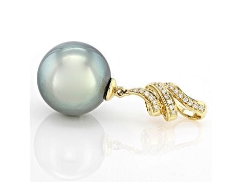 Pistachio Tahitian Cultured Pearl and Diamond 18K Gold Pendant