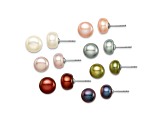 Rhodium Over Sterling Silver 7 Pairs 8-9mm Freshwater Cultured Pearl Stud Ear Set