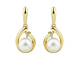 6-6.5mm Round White Freshwater Pearl with Diamond Accents 10K Yellow Gold Drop Earrings