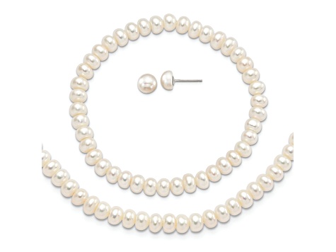Sterling Silver White 6-7mm 3 piece Freshwater Cultured Pearl Set