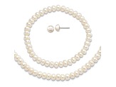 Sterling Silver White 6-7mm 3 piece Freshwater Cultured Pearl Set