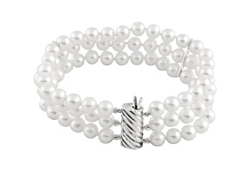 Picture of White 5-6mm triple row freshwater pearl bracelet with a sterling silver clasp, 7"