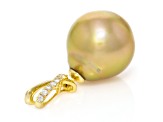 Golden South Sea Cultured Pearl with Diamonds Pendant in 18K Yellow Gold