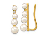 14K Yellow Gold 3-5mm Freshwater Cultured Pearl .016ct Diamond Ear Climber Earrings