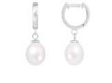 8-9mm white cultured freshwater pearl rhodium over sterling silver earrings