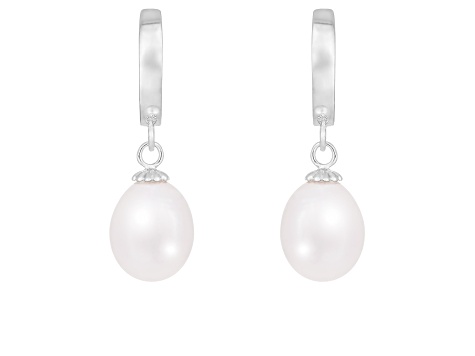 8-9mm white cultured freshwater pearl rhodium over sterling silver earrings