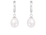 8-9mm white cultured freshwater pearl rhodium over sterling silver earrings