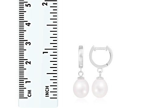 8-9mm white cultured freshwater pearl rhodium over sterling silver earrings