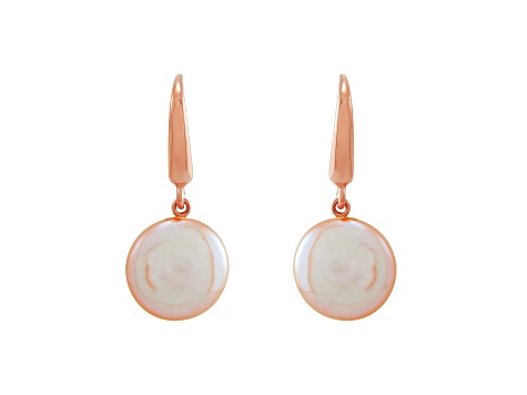 Coin Shape Light Pink Freshwater Pearl 14K Rose Gold Over Sterling Silver Solitaire Drop Earrings