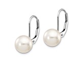Rhodium Over 14K White Gold 8-9mm Round White Saltwater Akoya Pearl Leverback Earrings