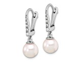 Rhodium Over 14K White Gold 6-7mm Round White Akoya Cultured Pearl and 0.085ctw Diamond Earrings