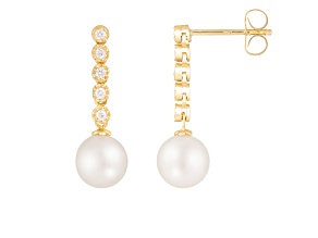 White Cultured Freshwater Pearl 14k Yellow Gold Earrings 7-7.5mm