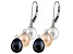 7-8mm White, Pink and Black Cultured Freshwater Pearl Rhodium Over Sterling Silver Earrings