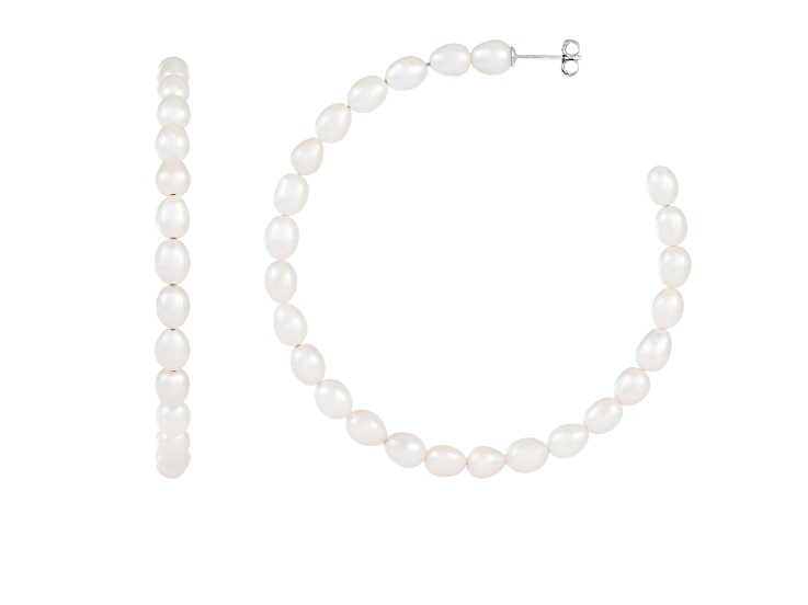 5-5.5mm White Cultured Freshwater Pearl Rhodium Over Sterling Silver Earrings