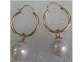 14KY Detachable Hoop Earrings 10-11mm Cultured Pearl