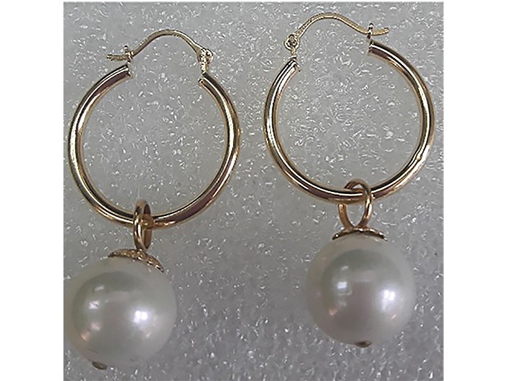 14KY Detachable Hoop Earrings 10-11mm Cultured Pearl