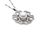 Sterling Silver Freshwater Pearl and Cubic Zirconia Pendant