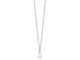 Rhodium Over Sterling Silver 8-9mm White Freshwater Cultured Pearl Cubic Zirconia Necklace