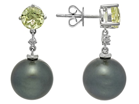 Blue Tahitian Cultured Pearl Diamond, Lemon Quartz, 18k White Gold Earrings - 14273A - Vimarsana News