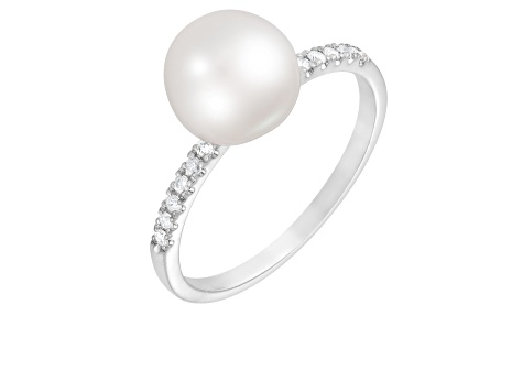 8mm White Cultured Akoya Pearl 14K White Gold Ring