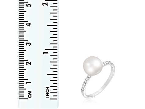 8mm White Cultured Akoya Pearl 14K White Gold Ring