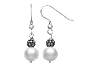 White Cultured Freshwater Pearl Rhodium Over Sterling Silver Earring