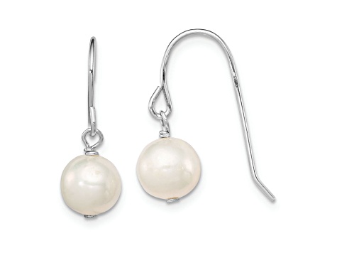 Rhodium Over Sterling Silver Polished 7-8mm Freshwater Cultured Pearl Dangle Earrings