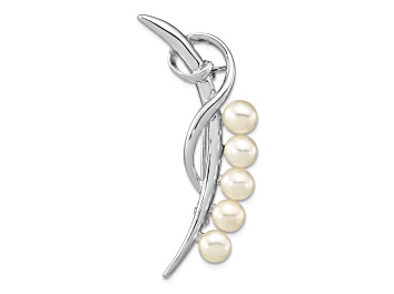 Picture of Rhodium Over Sterling Silver 5-6mm White Button Freshwater Cultured Pearl Brooch